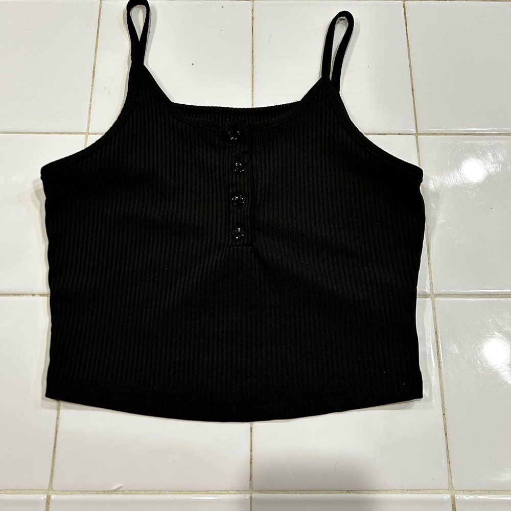 Black Ribbed Button-Up Women's Top